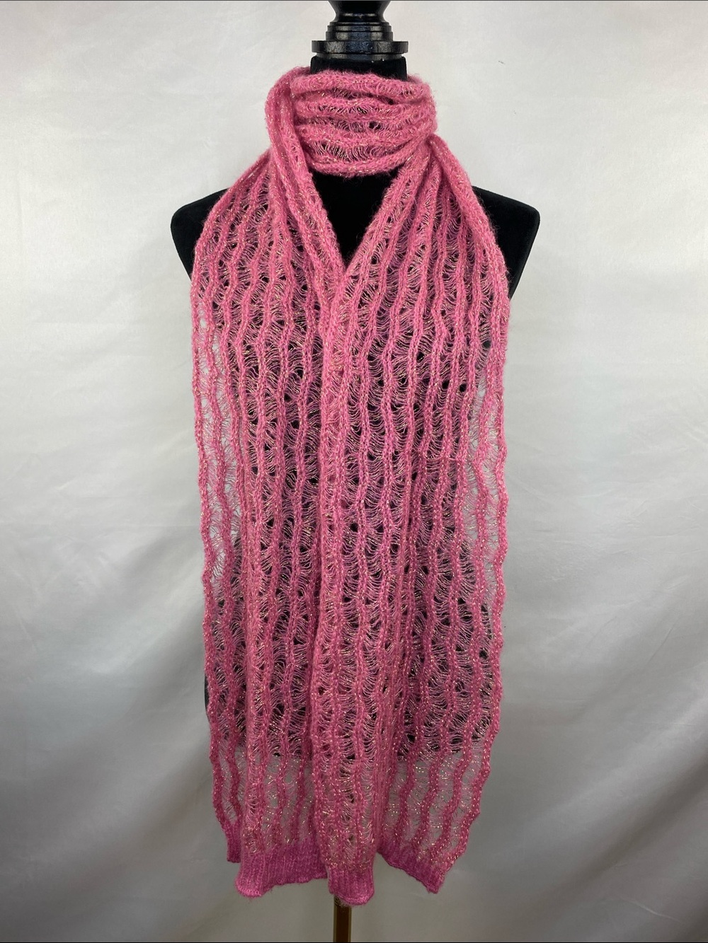 Nordstrom Made in Italy Pink Kid Mohair Metallic Open Knit Scarf 82”